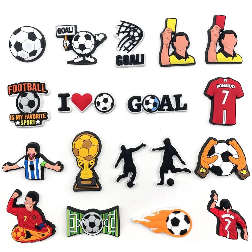 Decorazione per scarpe di design con ciondoli per scarpe da calcio dei cartoni animati, adatta per accessori per scarpe in PVC, regali per feste per bambini