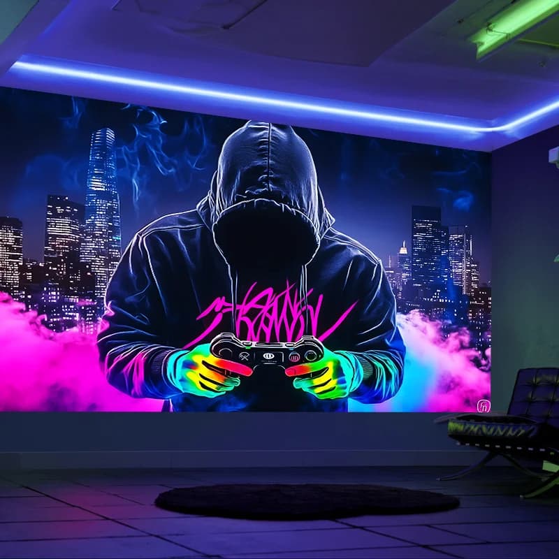 VIKAMA Cyberpunk Tapestry Neon Esports City Night View Esports Room Dark Bedroom Atmosphere Wall Decoration
