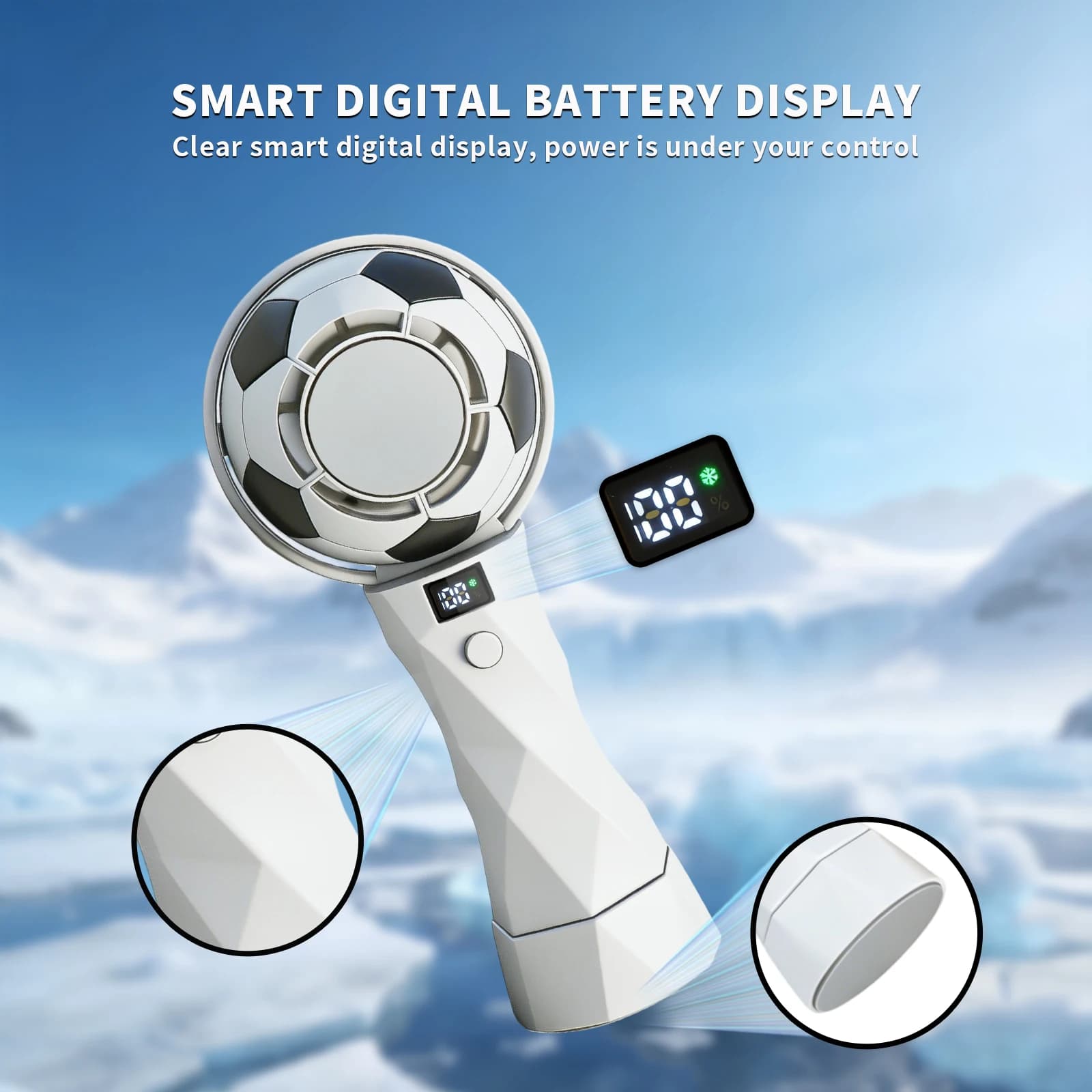 Ventilatore di raffreddamento compatto alimentato tramite USB, design a forma di pallone da calcio, portatile per campeggio all'aperto, sport, viaggi e partite di calcio, Summe