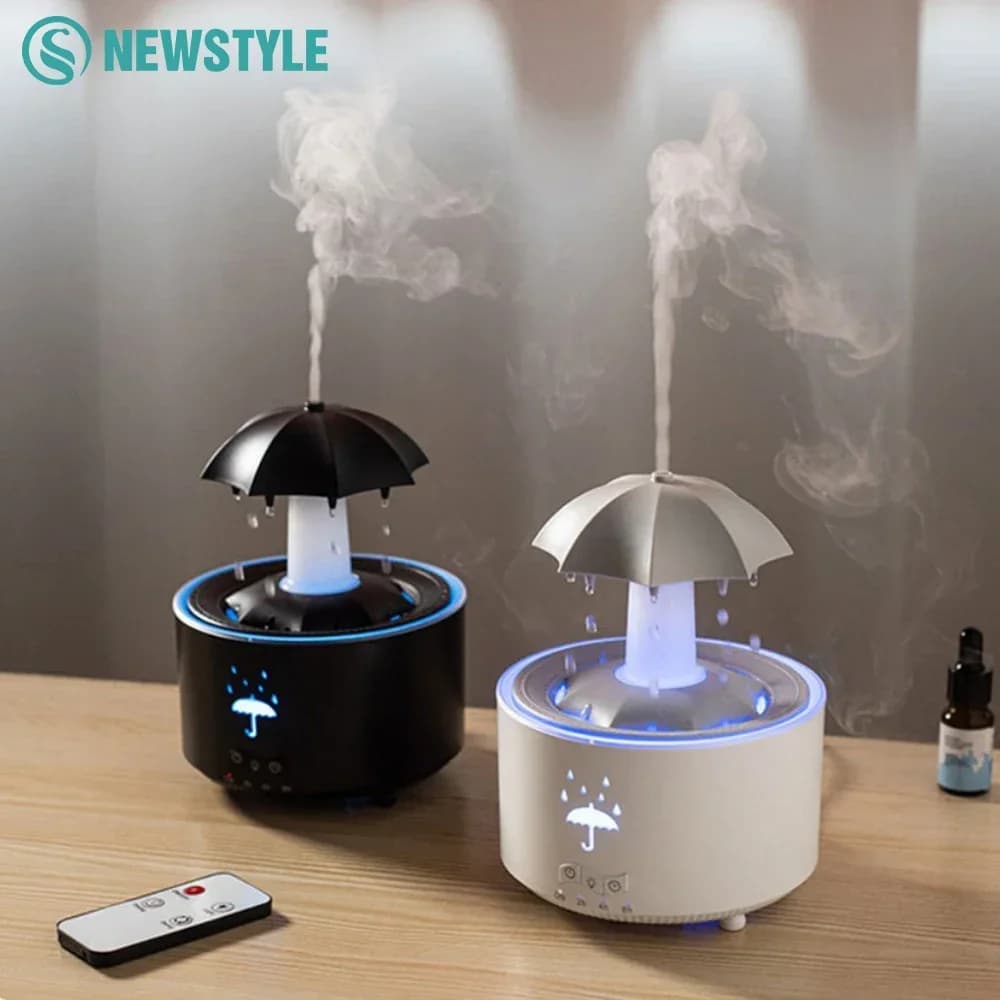 Umidificatore d'aria a forma di ombrello con luci notturne colorate, diffusore di aromi a oli essenziali rotante, lampada notturna con telecomando wireless
