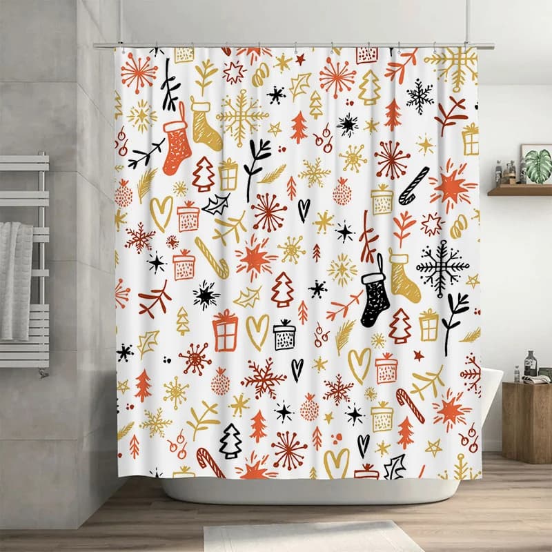 TU Tenda da doccia natalizia Modello festivo per le vacanze Decorazioni per il bagno impermeabili Stile fattoria Regali per decorazioni per la casa per le vacanze di Natale