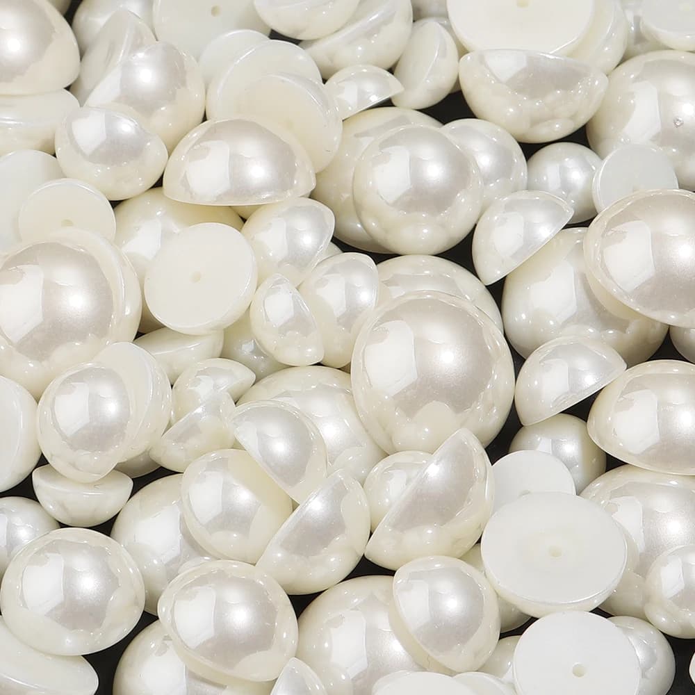 20-50pcs 10/12/14/16/18mm Beige Half Flatback Imitation Pearl Beads Half Round Loose Beads For DIY Crafts Jewelry Nail Art Decor