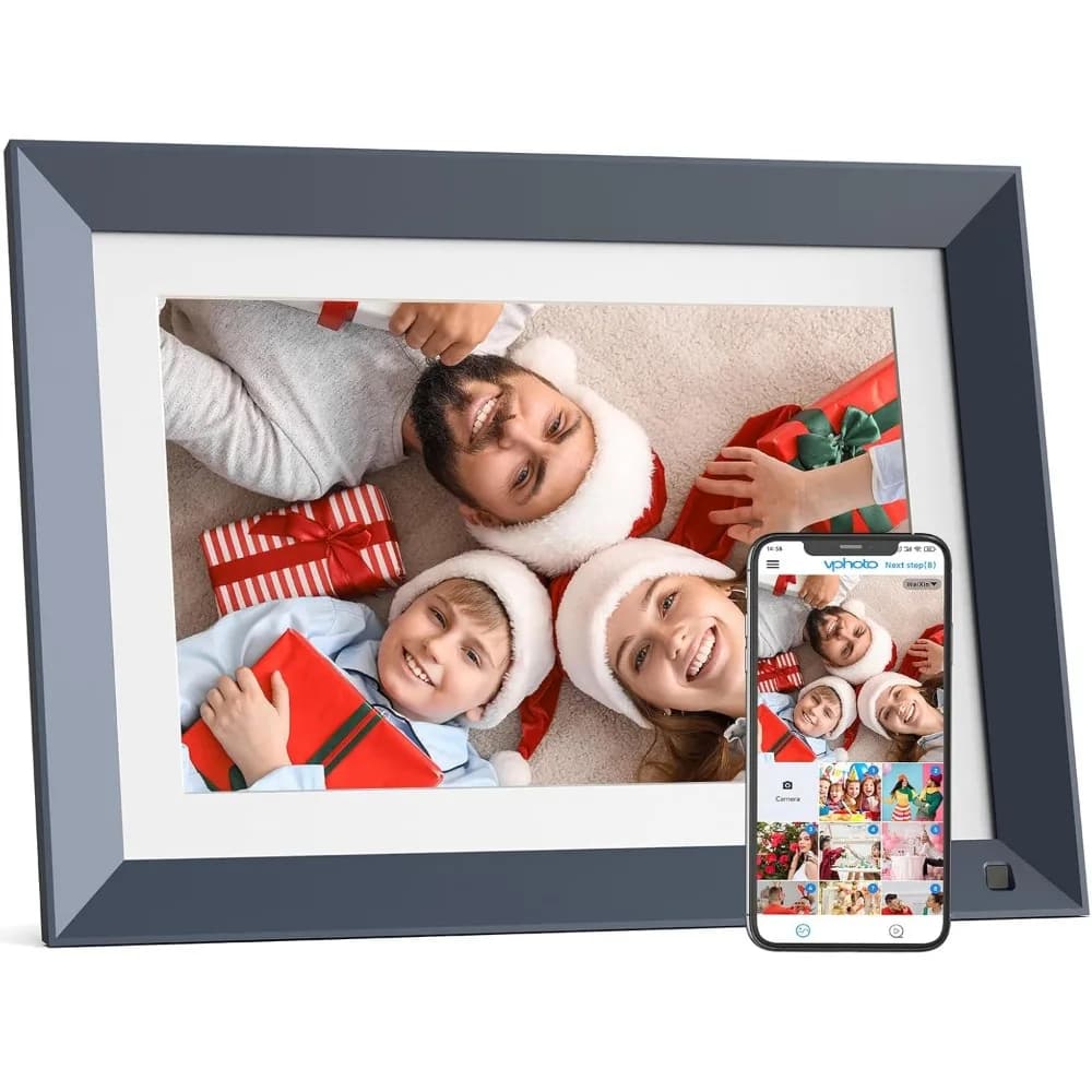 Cornice Digitale da 10 Pollici con Schermo Touch IPS, Rotazione Automatica, Memoria da 16GB, Condivisione Immagini tramite App o Email