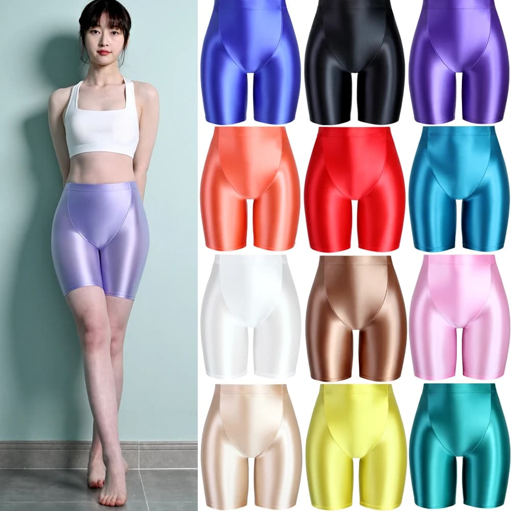 MJINM High-Life Opaque Capri Pants Smooth Women Gloss Fitness Race Leggings on V-shaped horse Five-point cycling shorts
