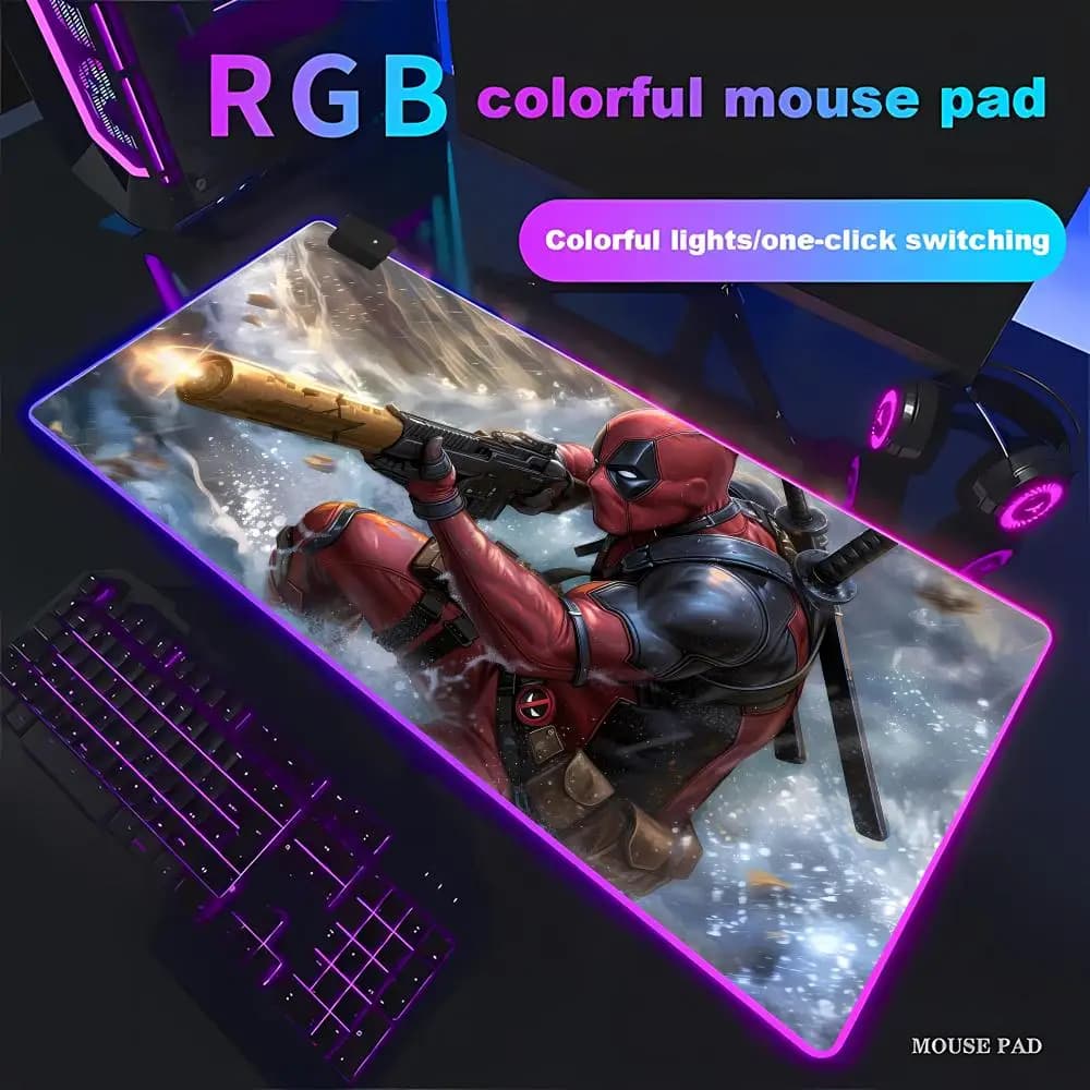 HYBXAXC Mar Vel D-Dead pool Mouse Pad RGB Gaming Mouse Pad HD Gamer Large LED Light XXL PC Computer Non-slip