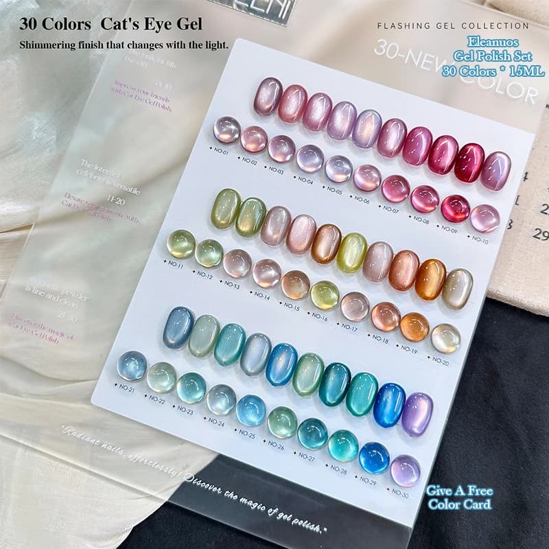Smalto Semipermanente Effetto Occhio di Gatto 30 Colori UV LED Magnetico, Finitura Scintillante e Brillante, per Nail Art Professionale e Fai da Te