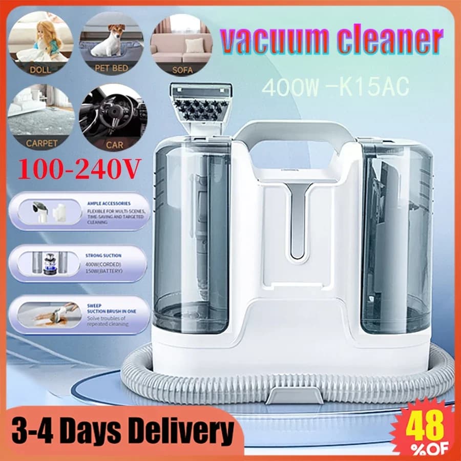 Aspirapolvere all-in-one per lavaggio con aspirazione, tenda per tappeti, divano, peli di animali domestici, macchina per la pulizia della casa, 13Kpa, 400W, pulitore per auto portatile