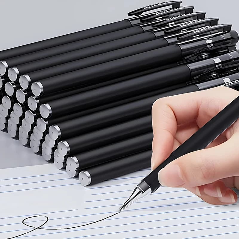 Set of 10 Pens Gel 0.5mm Ink Black Rechargeable Headset for School and Office Accessories Kawaii