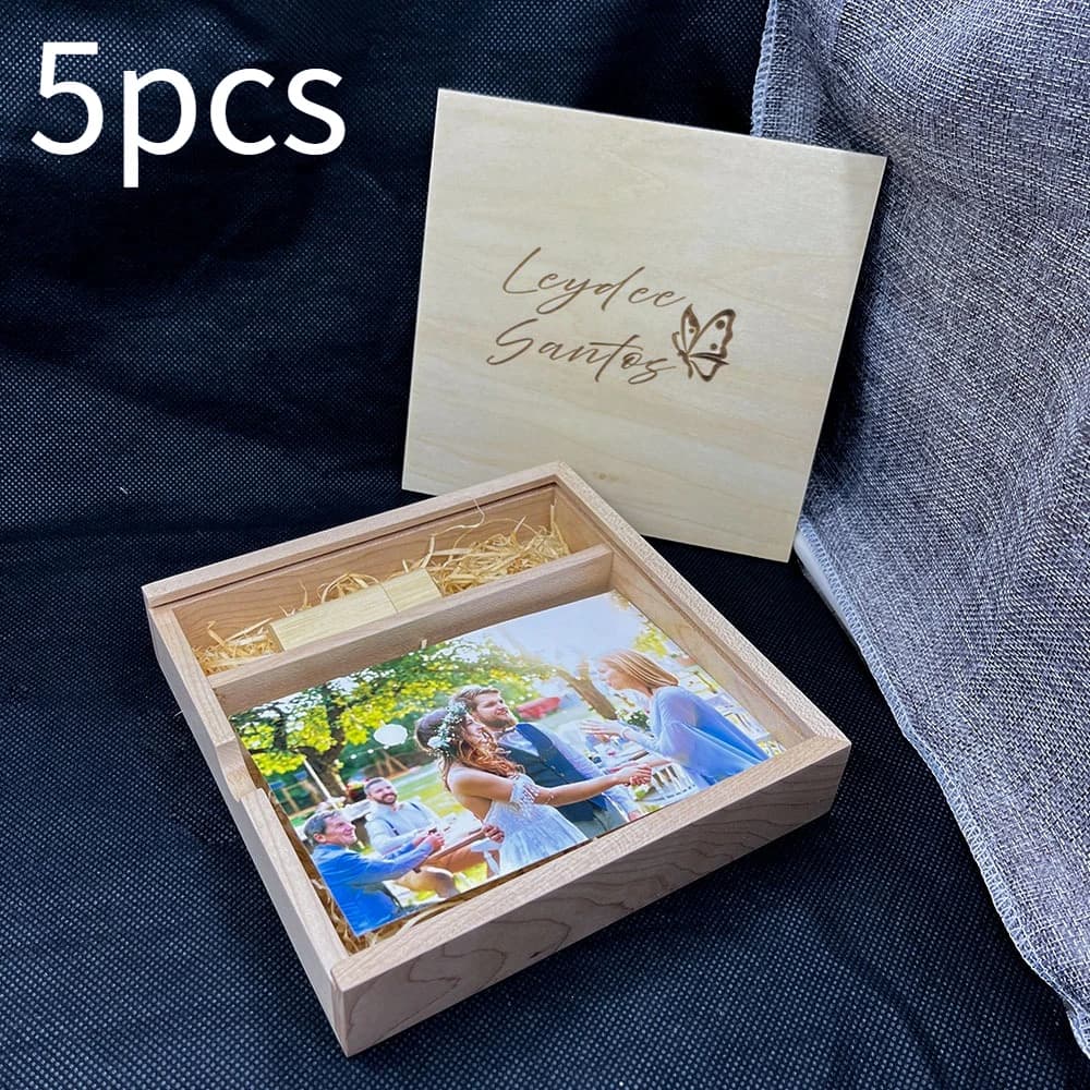 Set di 5 Chiavette USB 2.0 da 128GB in Scatola di Legno, Pen Drive da 64GB, Logo Personalizzato Gratuito, Chiavetta USB da 32GB, Regalo di Nozze, U Disk da 16GB 8GB 4GB