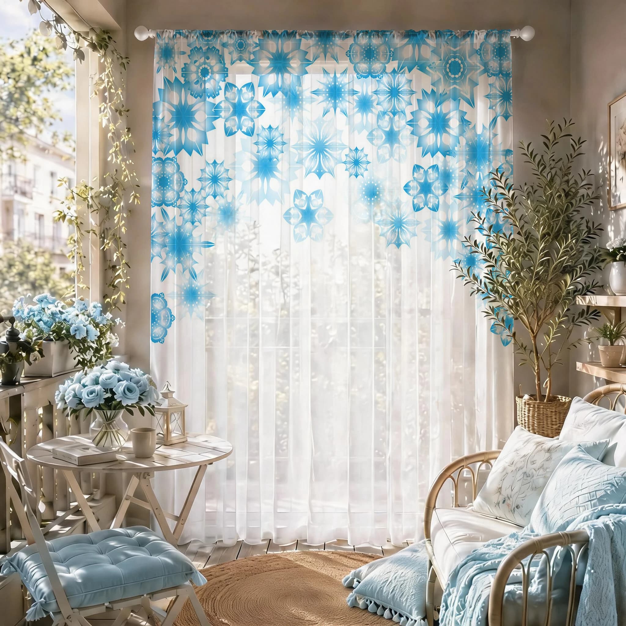 Blue Star Modern Gradient Sheer Curtain, Good Quality Light Reducing Luxurious Voile for Living/Bedroom/Kids Room,Day Gift