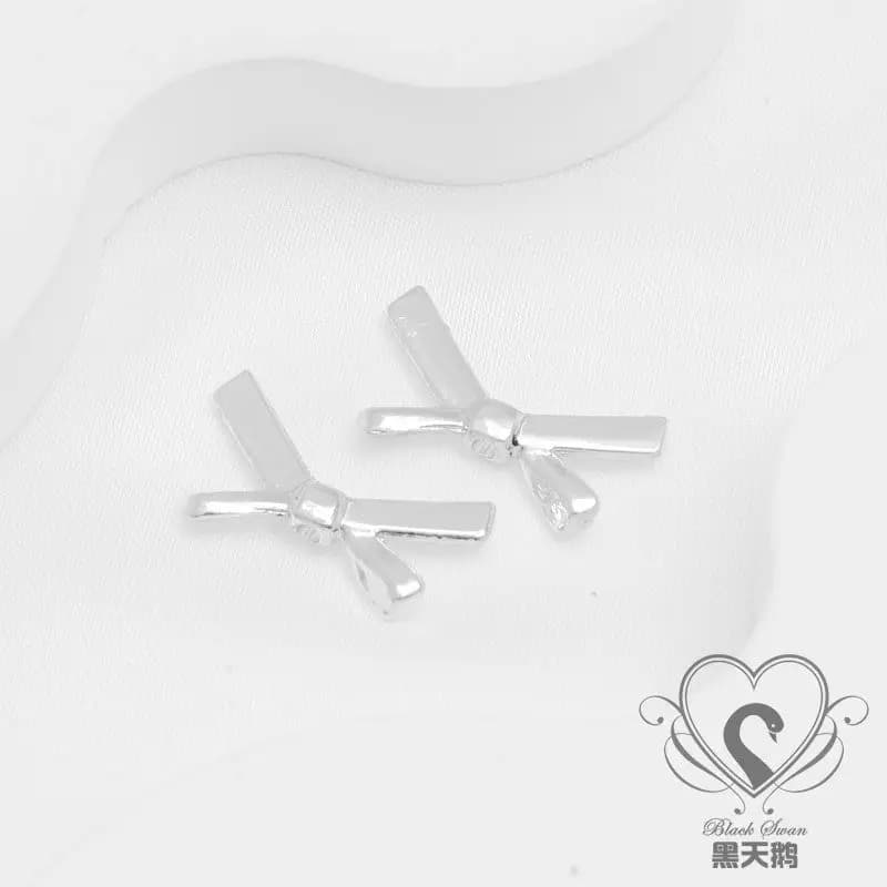 14K Gold-plated Silver Three-dimensional Bow Pendant Bracelet Necklace Earrings Hanging DIY Jewelry Accessories
