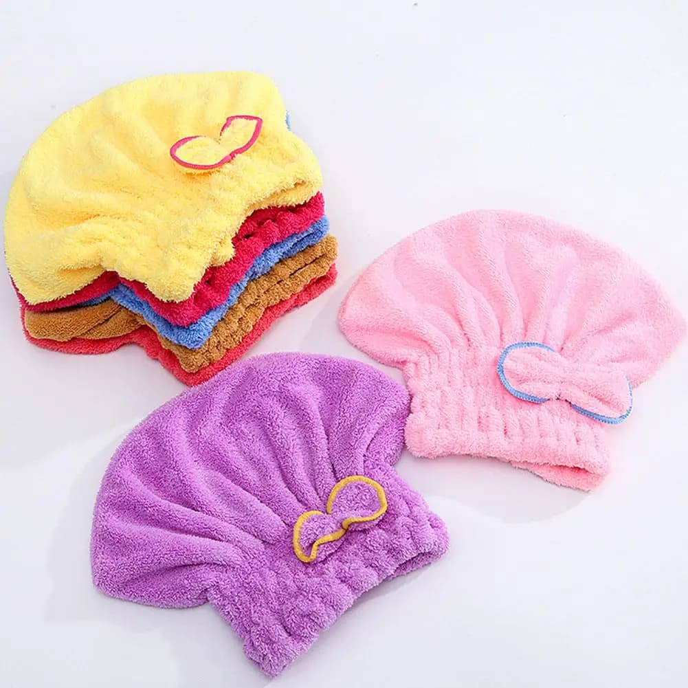 Cuffia per capelli ad asciugatura rapida da donna con fiocco, in microfibra, per doccia e spa, accessorio da bagno