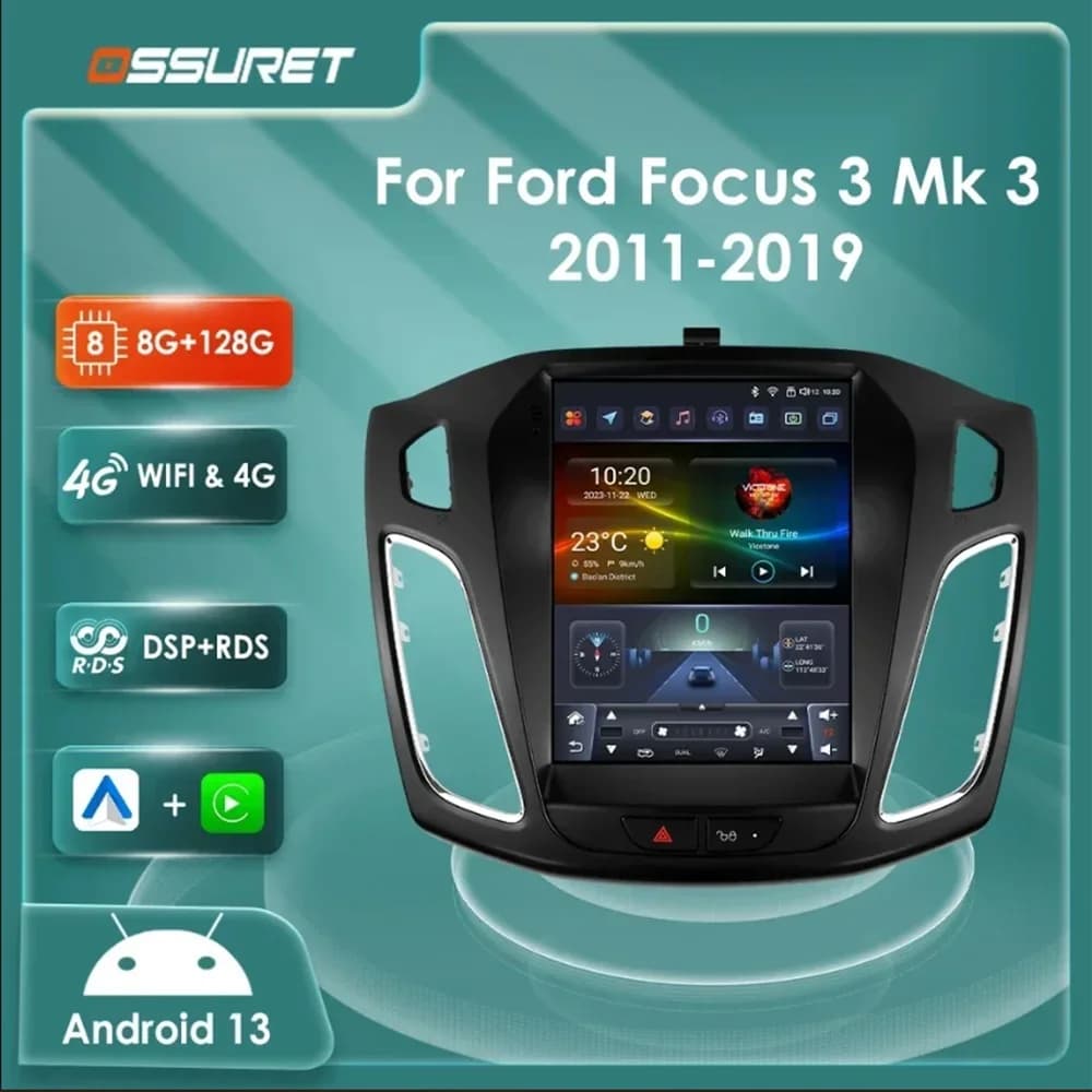 Autoradio Android 13 from 9.7 inch with Carplay for Ford Focus 3 MK 3 2011-2019, multimedia player for cars, smart car systems, stereo GPS radio
