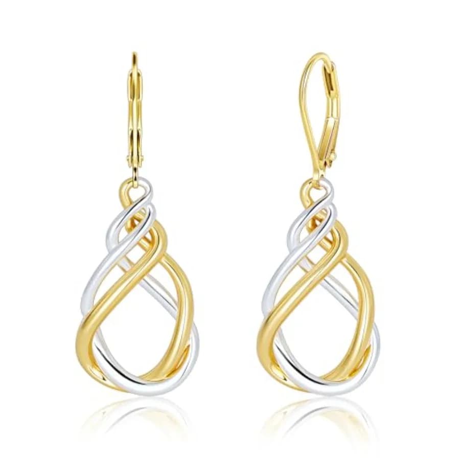 Two Tone Twisted Drop Earrings for Women, 14K Gold and Silver Plated Leverback Dangle Earrings, Hypoallergenic Mixed Metal Tear