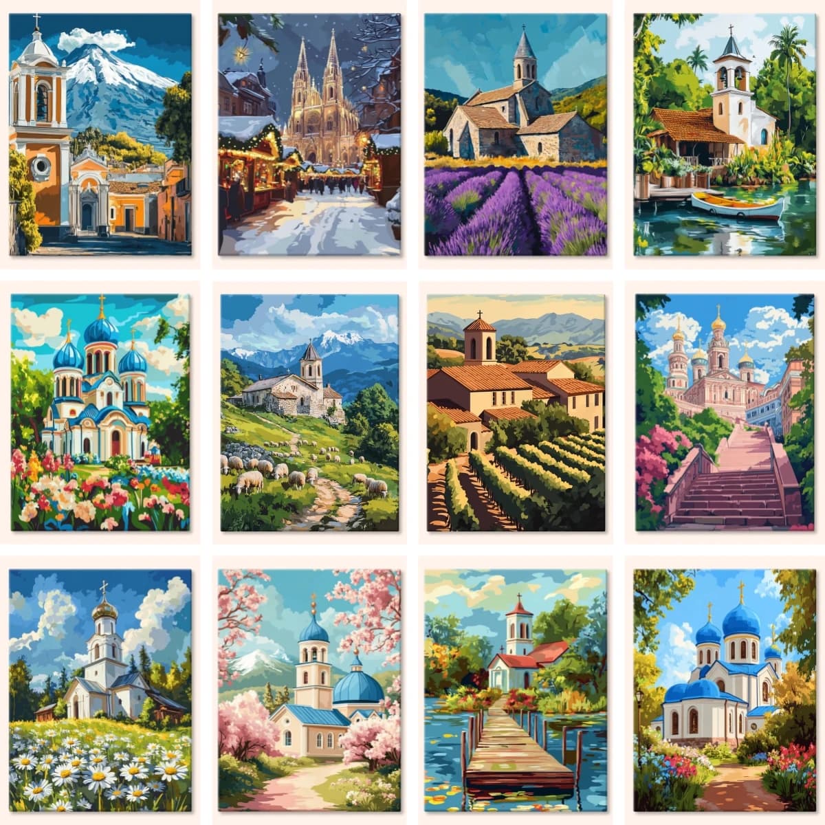 1pc frameless Diamond Painting Diamond Painting Mosaic Cross Stitch Cliffside Chapel Lavender Abbey Handmade Picture of Rhinesto