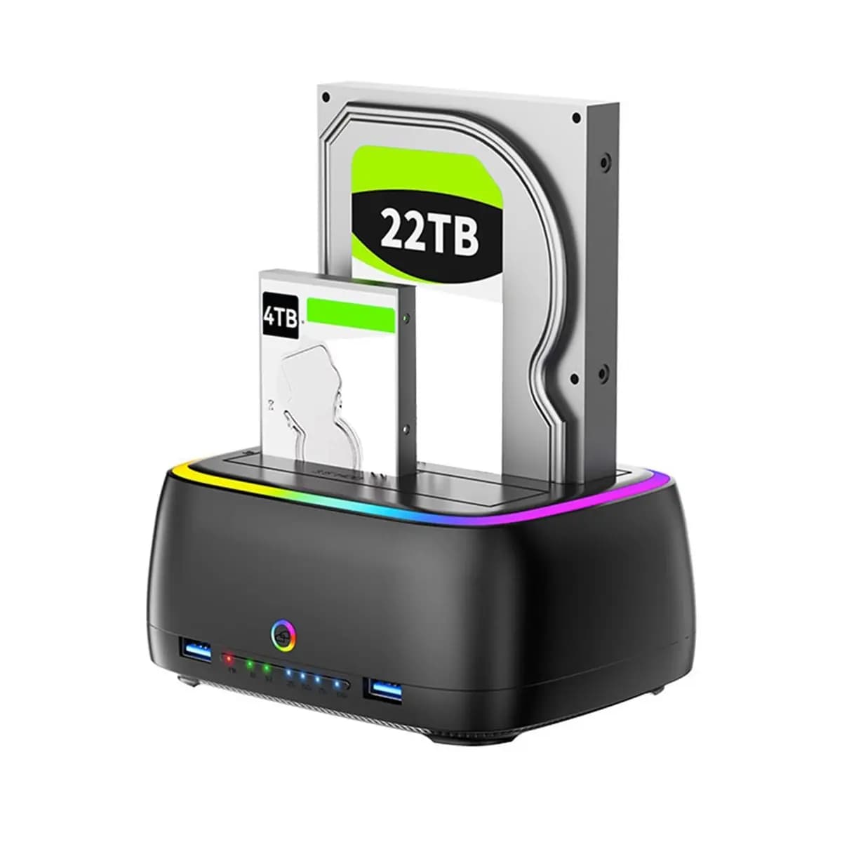 Docking station per disco rigido RGB dual-bay HUB/TF/SD da USB 3.0 a tipo C per HDD da 2,5/3,5 pollici/SSD US Plug