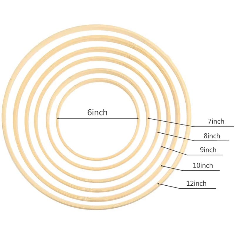 AC88-12 Pieces Wooden Bamboo Floral Hoop Set Macrame Craft Hoop Rings For DIY Wreath Decor, Dream Catcher