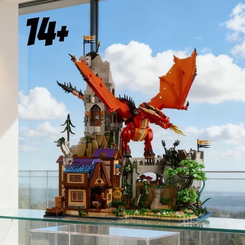 3745 pz Nuovo Arrivo Epico Drago Rosso Battaglia Dungeoni Draghi Castello Medievale Drago Rosso Fiaba Building Block Regalo Di Natale