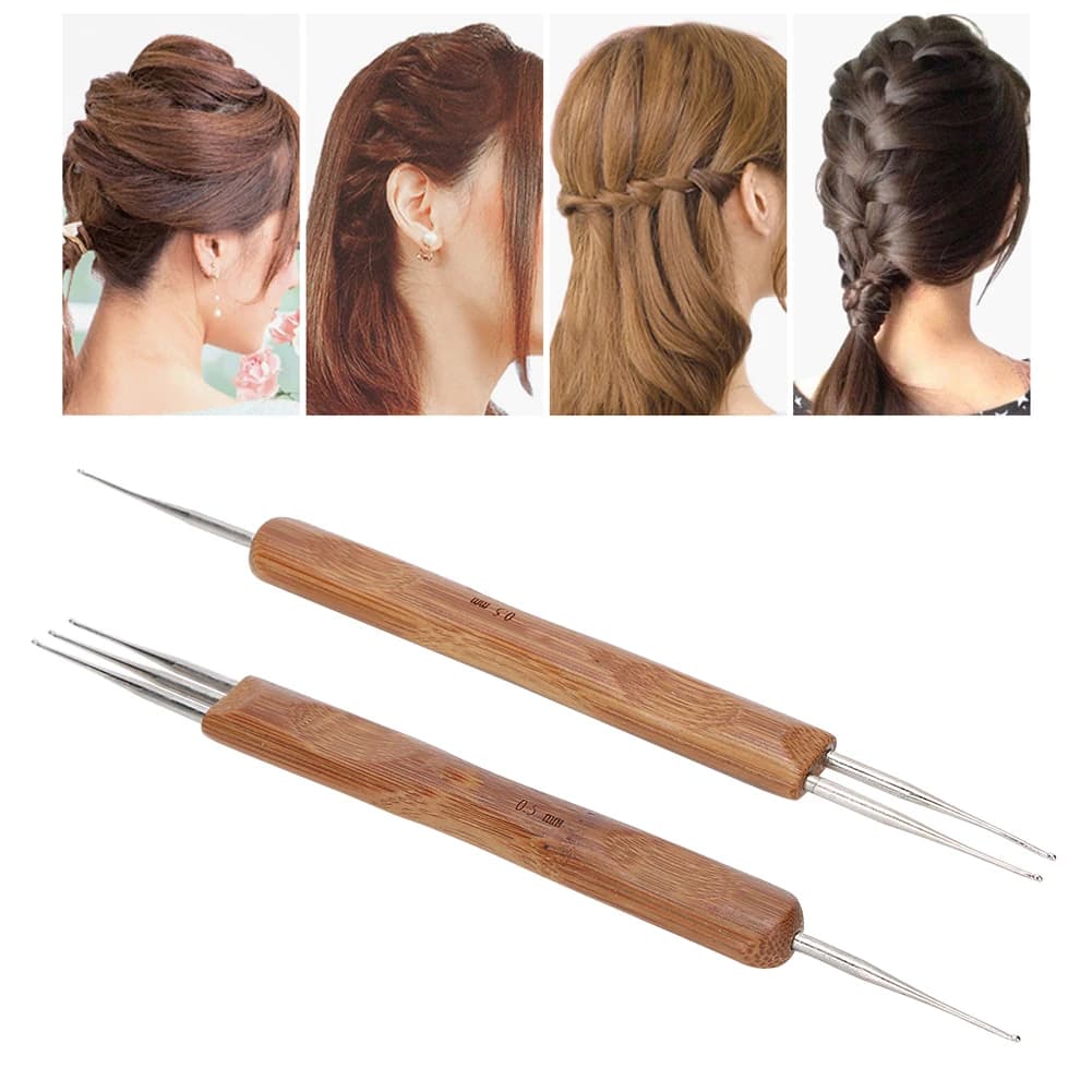 Braid Hair Braiding Tools Dreadlock Crochet Hook Set Bamboo Handle DIY Braid Hair Weaving Wig Making Tool
