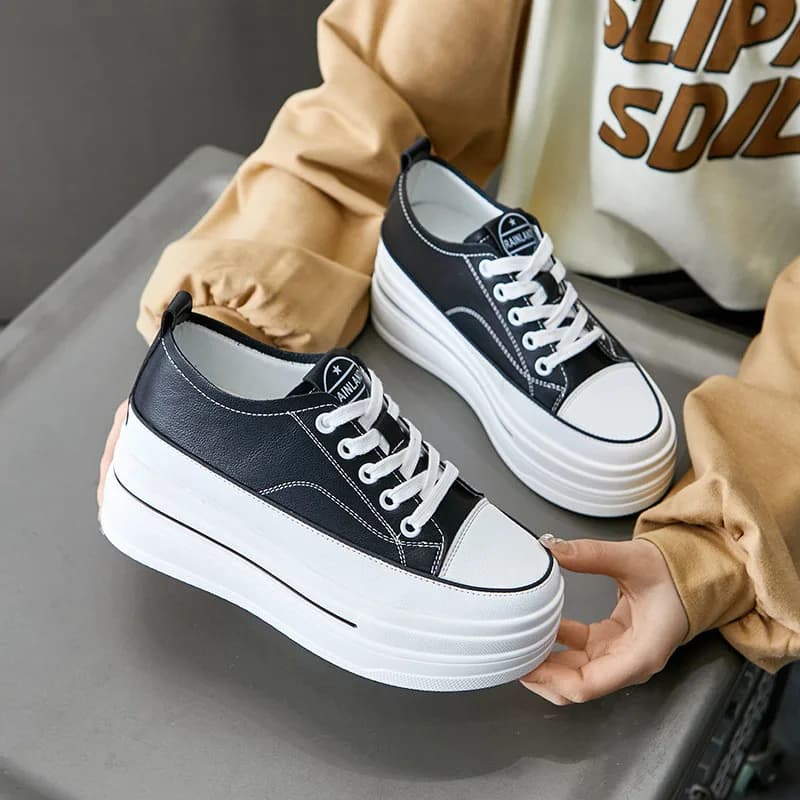 Moda 8 cm vera pelle vulcanizzata estate alta marca comoda primavera autunno piattaforma vulcanizzata scarpe da ginnastica robuste da donna mocassini