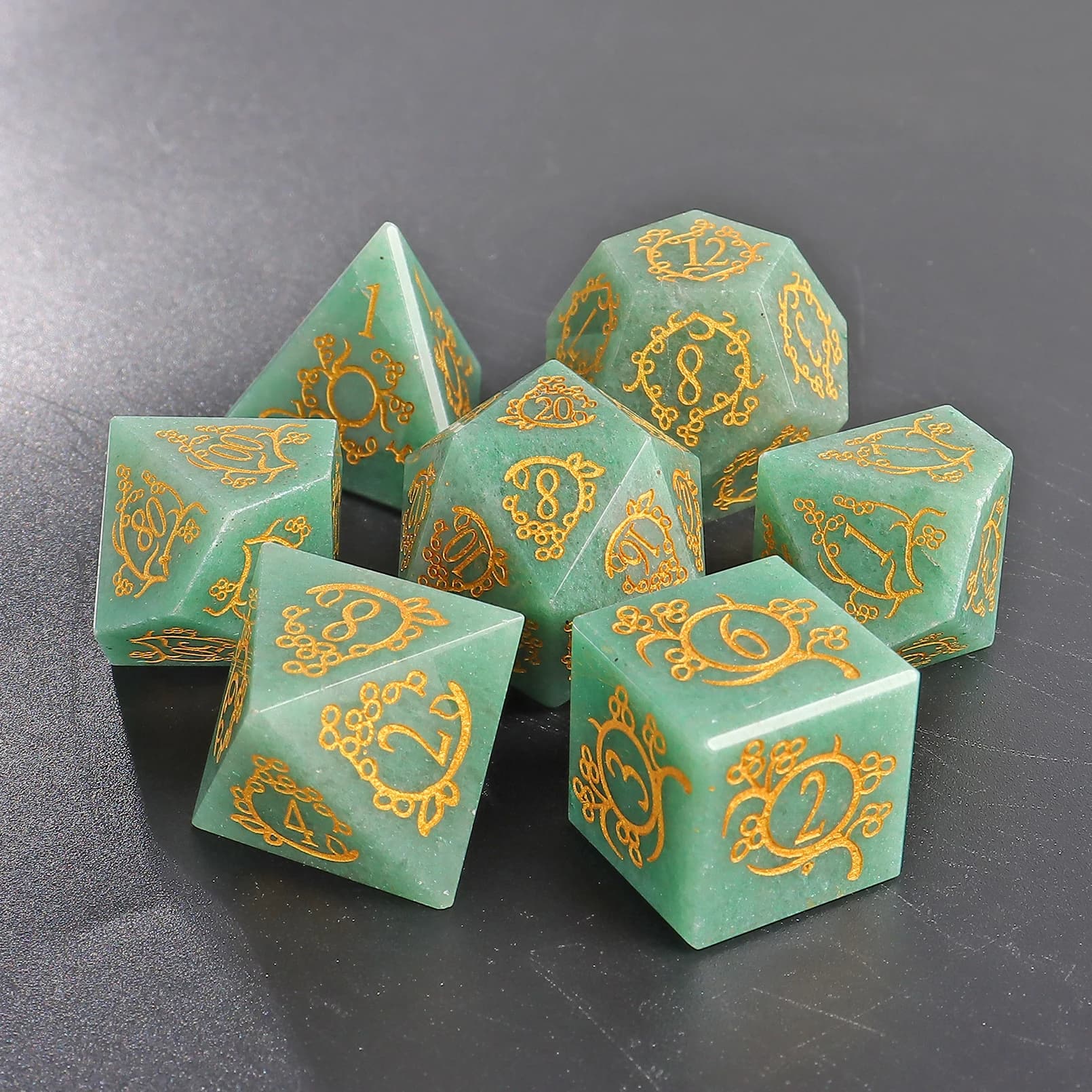 Wholesale Stone 7 Shape Dice DND 20mm Polyhedral Dice Set Green Jade 16mm Square Stone RPG Dice