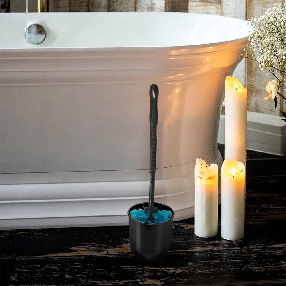 Set di 4 Portascovolini Rotondi per WC con Base Stabile, Anti-Macchia, Porta Spazzola per la Pulizia del Bagno, Porta Disotturatore, Nero