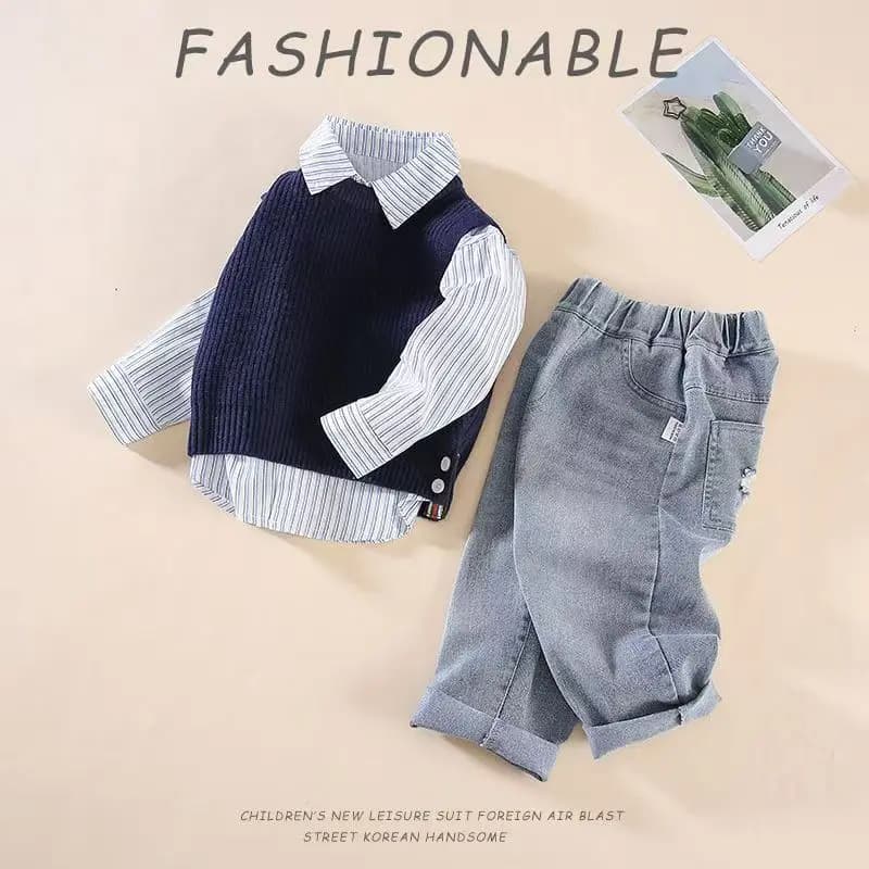 Abbigliamento per bambini, set primaverili e autunnali per ragazzi, set di maglioni lavorati a maglia, maglioni versatili, camicie, jeans, set da tre pezzi