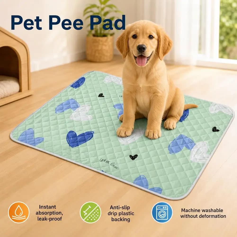 Washable Pet Urine Pad Waterproof Puppy Training Pads with Non-Slip Bottom Reusable Pet Pee Mats for Dogs, Cats & Rabbits