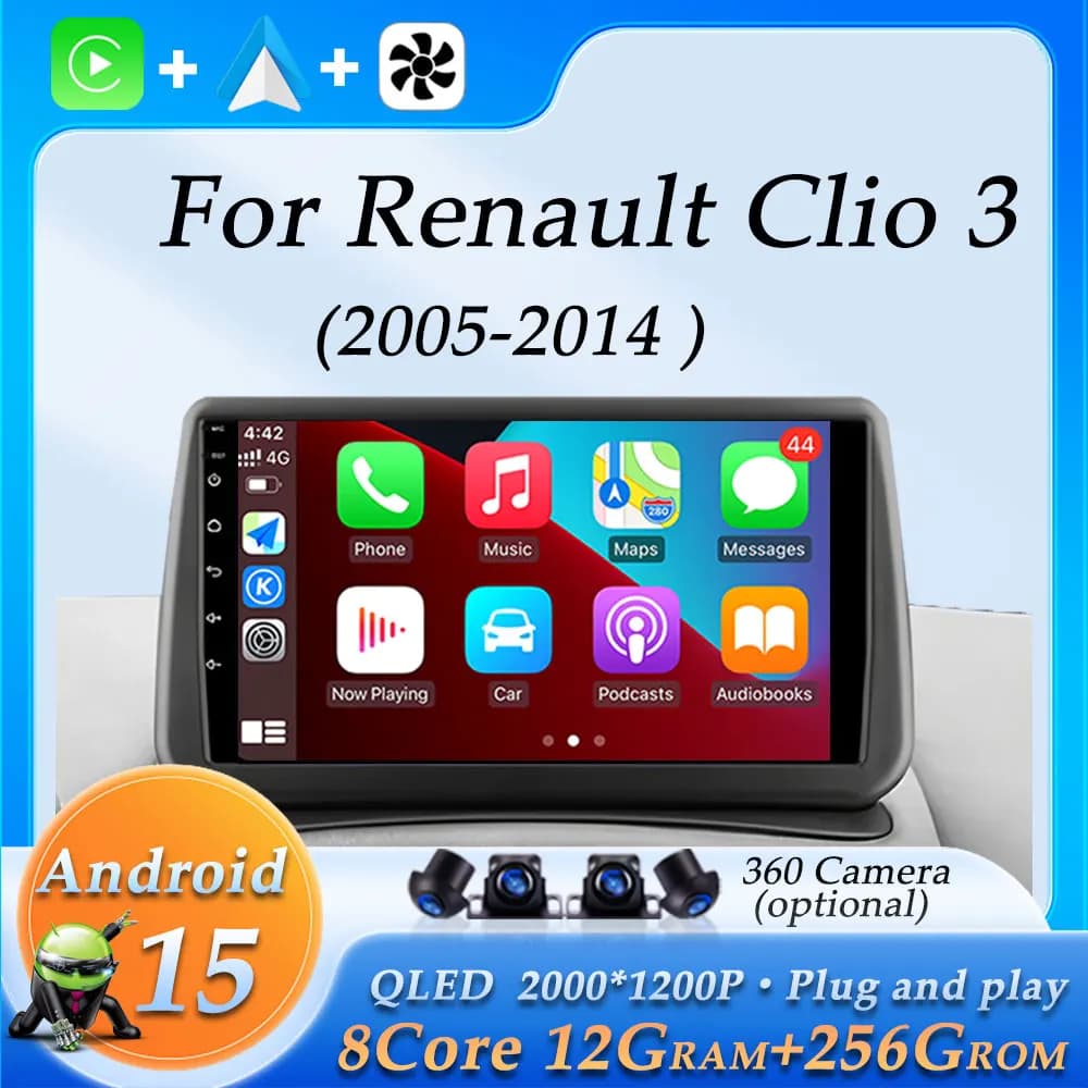 9 pollici Android 15 per Renault Clio 3 2005-2014 Autoradio Multimediale Wireless CarPlay Bluetooth Navigazione GPS WiFi 4G DSP Stereo