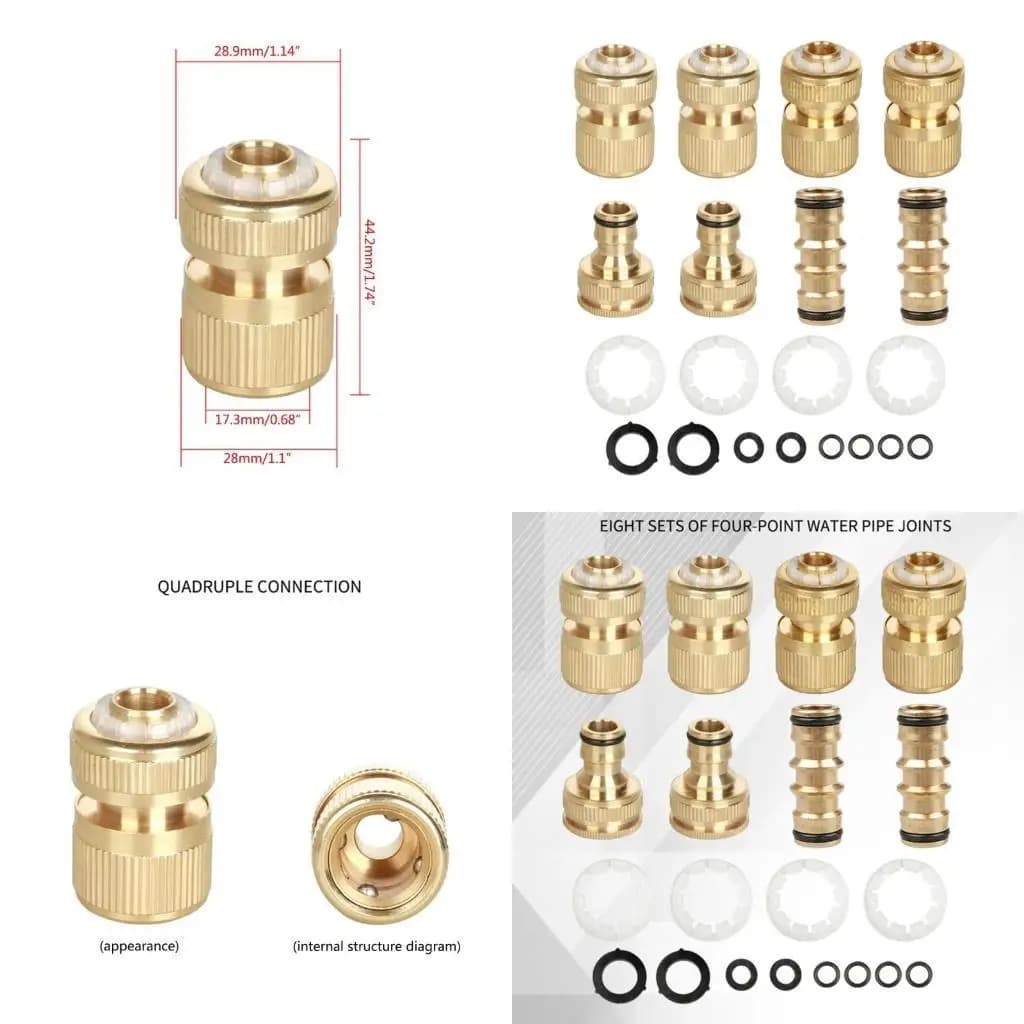 R9UF 8PCS Efficient Brass Garden Hose Connectors Set with 1/2Inch and 3/4Inch Adapter