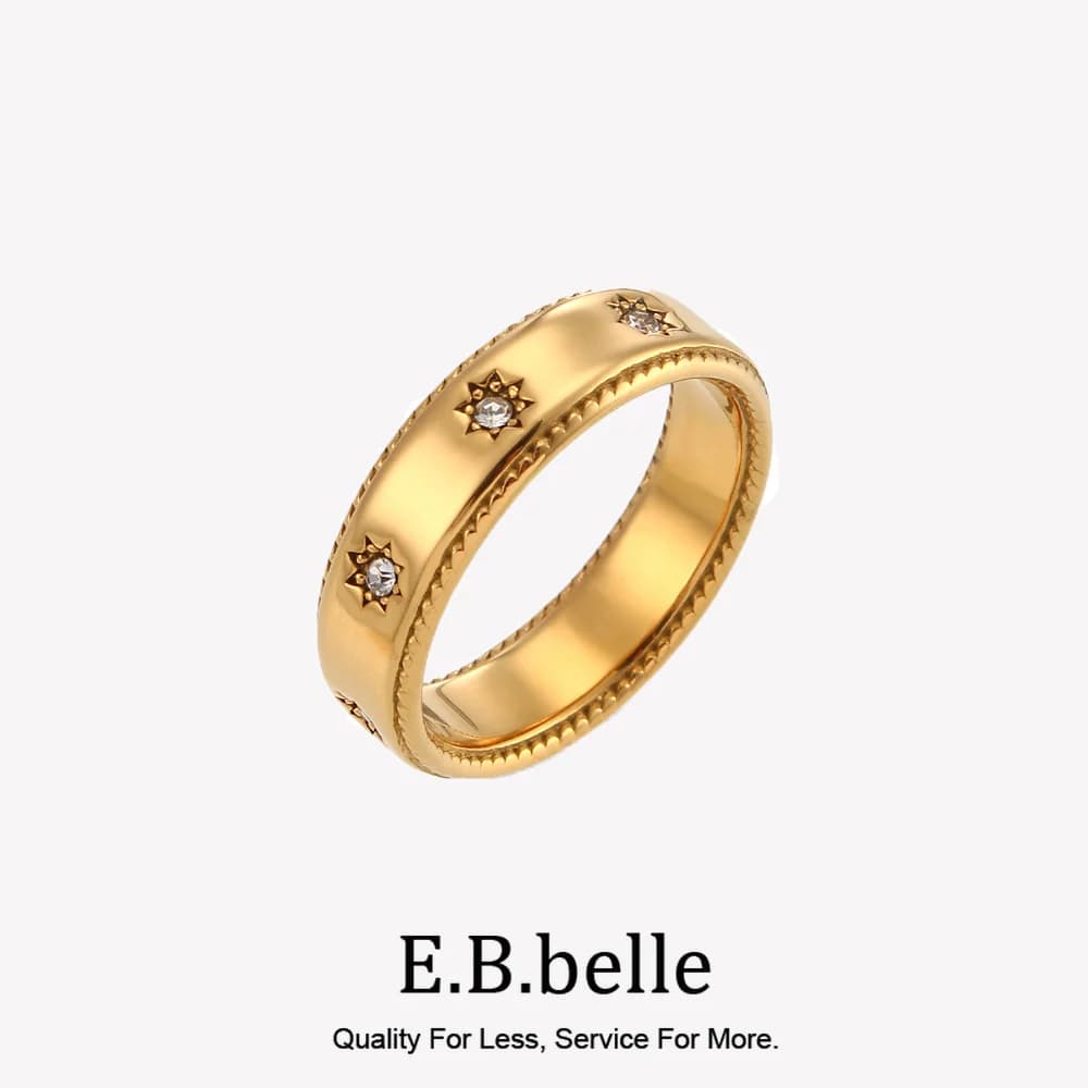 EBbelle Gioielli in acciaio inossidabile per donna Anelli in oro stella con zirconi in cristallo trasparente impermeabile placcato oro 18 carati per donna