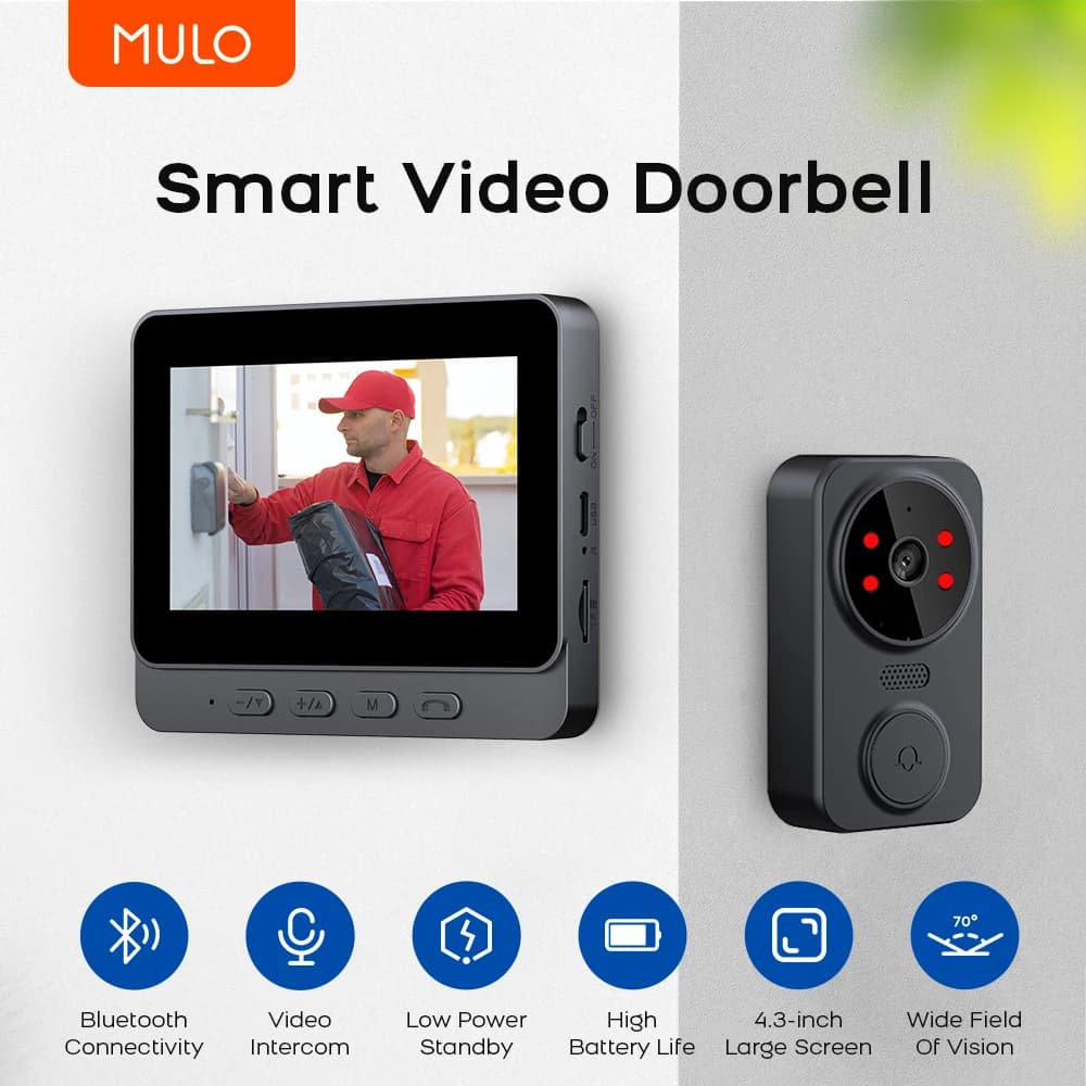 Campanello video impermeabile wireless 1080P Schermo IPS da 4,3 pollici Appartamento familiare Citofono bidirezionale a infrarossi Campanello per visione notturna