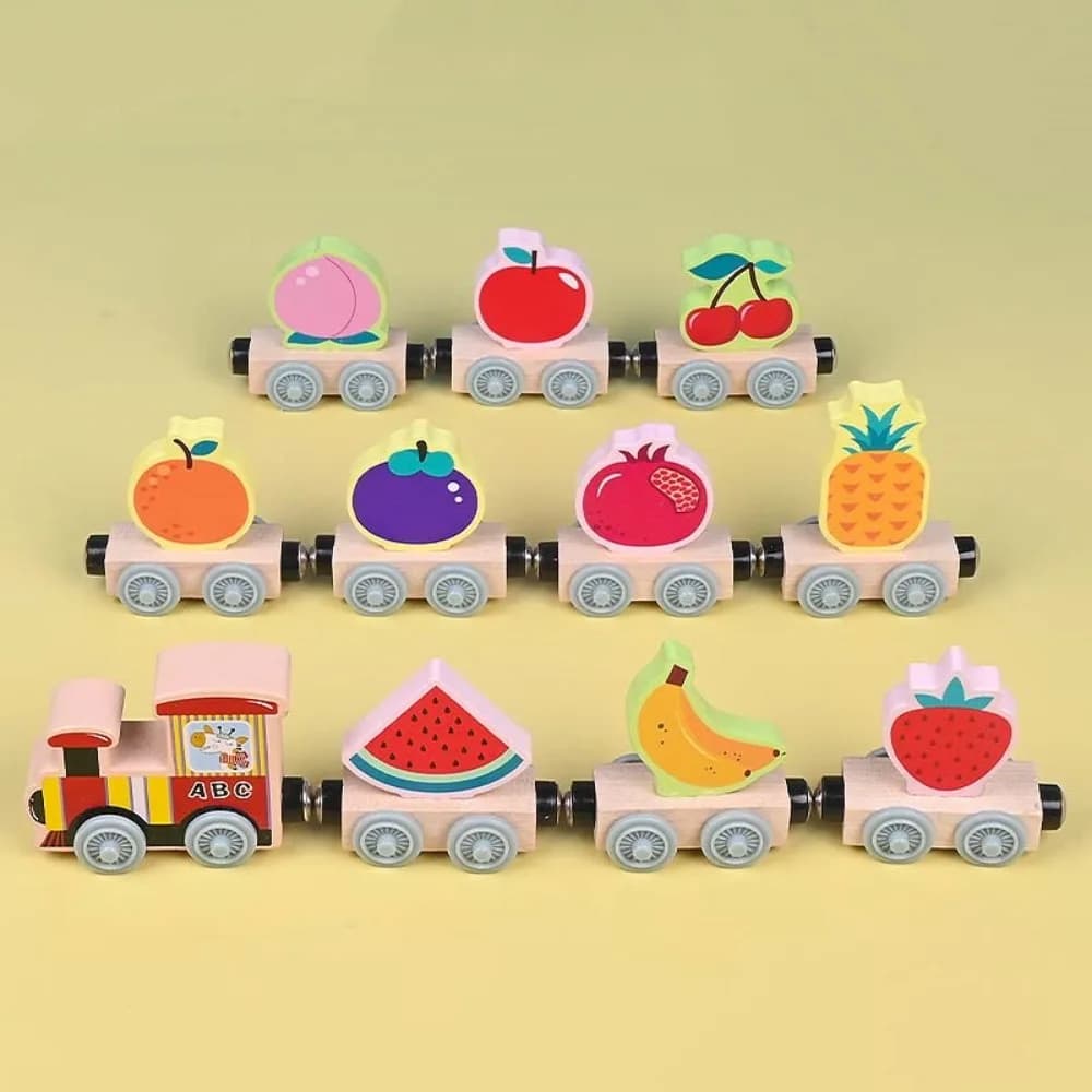 Treno Magnetico Educativo per il Trasporto di Animali e Frutta, Blocchi di Costruzione in Legno, Treno Magnetico in Legno