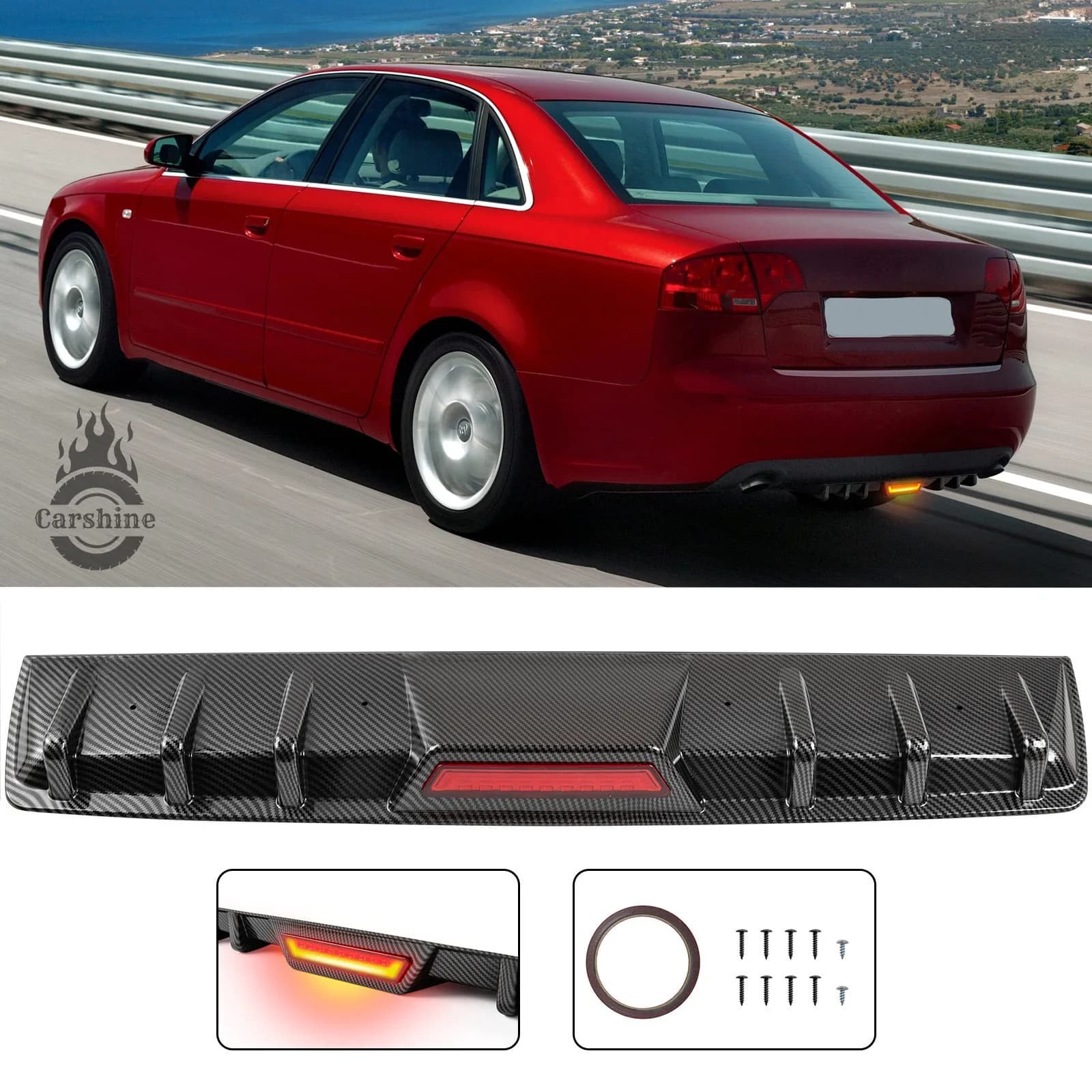 Diffusore Posteriore per Audi A4 2012, Alette a Pinna di Squalo, Splitter Spoiler in Carbonio