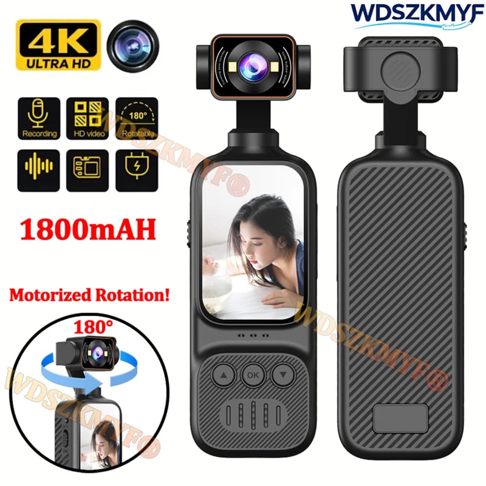 4K Portable Camera with Motorized Rotation, Action Cam 4K, Digital Cameras, Video Recorder, Police Bodycam, Sports Cameras
