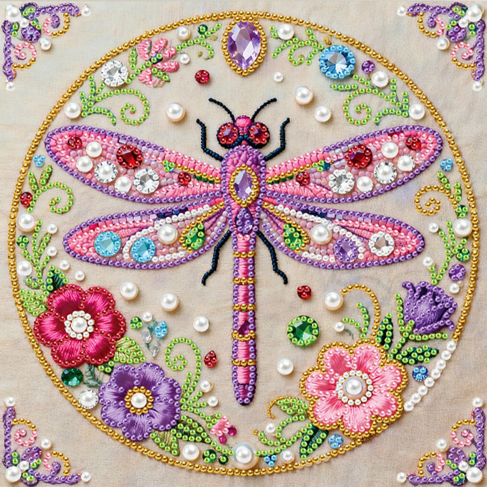Painting Kit with Fa-da-Te Pearls for Adults / Beginners, Gift for Home Decoration, Paintings with Pearls and Gems, Art and Crafts, 25x25cm with Frame