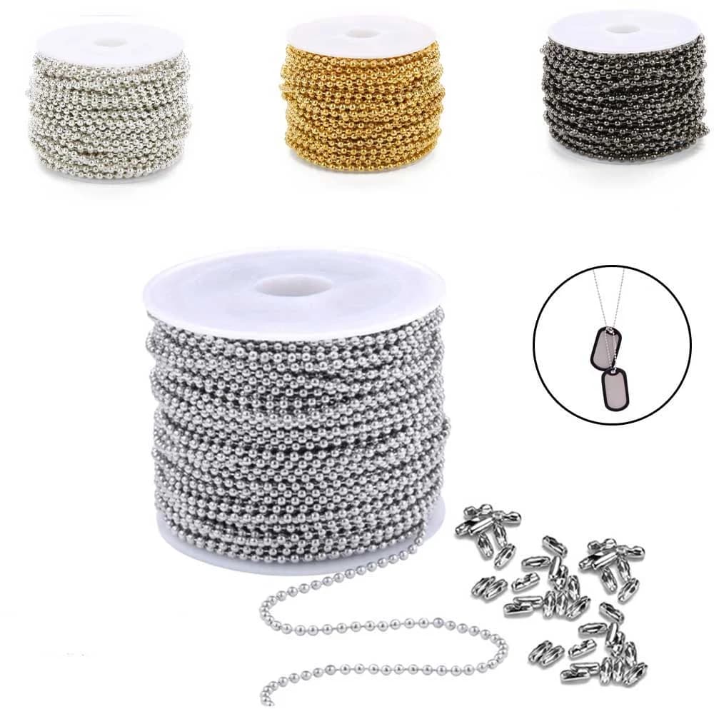 1 roll 1.5/2.4mm Iron beads Chain 10m Approximately 50 Iron material beads Life Buckle DIY jewelry chain suitable for bracelet necklace