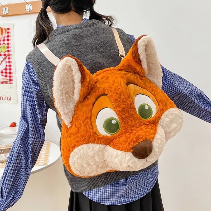 Zaino Peluche Disney Zootopia 43x33cm con Judy Hopps e Nick Wilde, Bambola Cartoon Anime, Regalo di Compleanno per Bambini