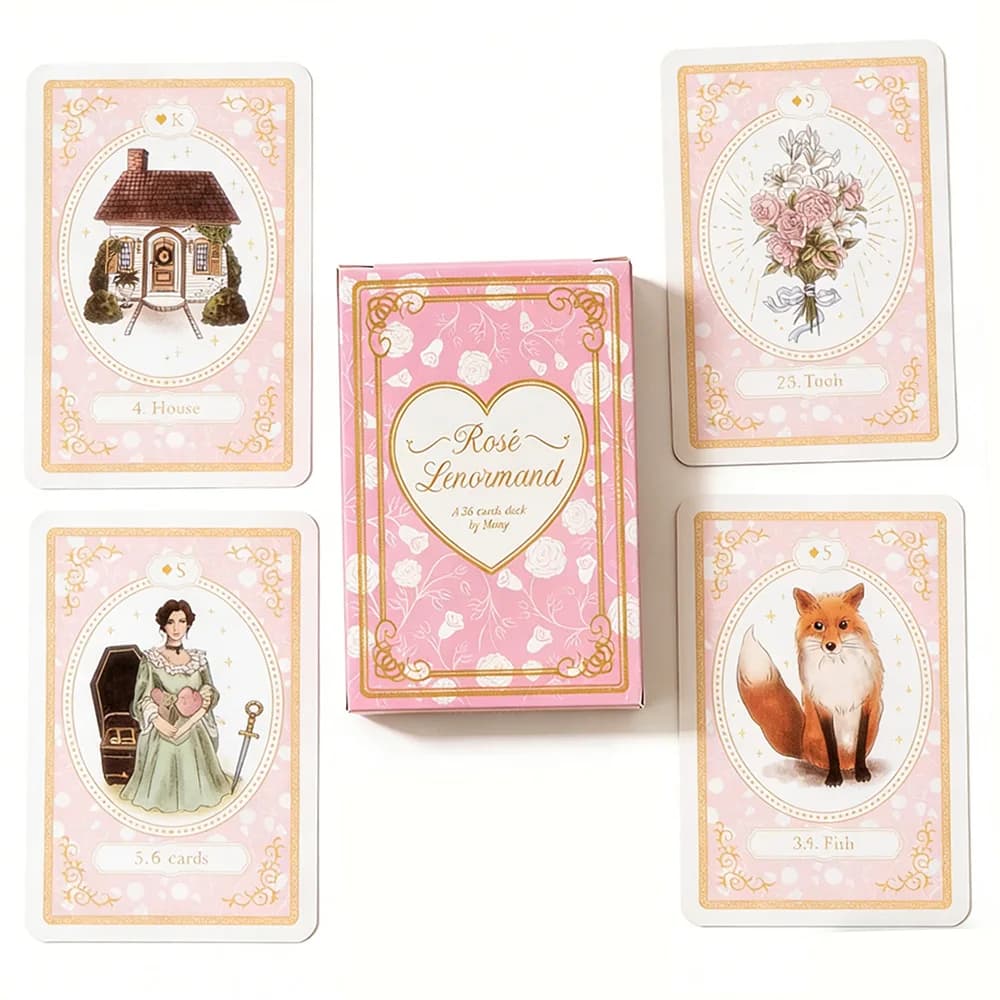Rose Lenormand Tarot Card Set (8.8 x 6.0 cm), a set of 36 romantic pink tarot cards, perfect for party games and holiday gifts