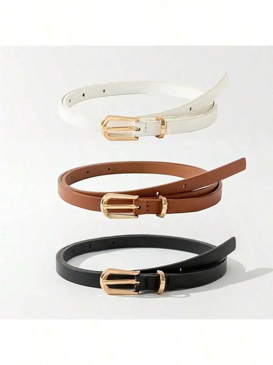4pcs Women's Minimalist Elegant Gold Buckle Belt, Student Youth Decorative Jeans Waist Belt, Korean Style Suitable For School,