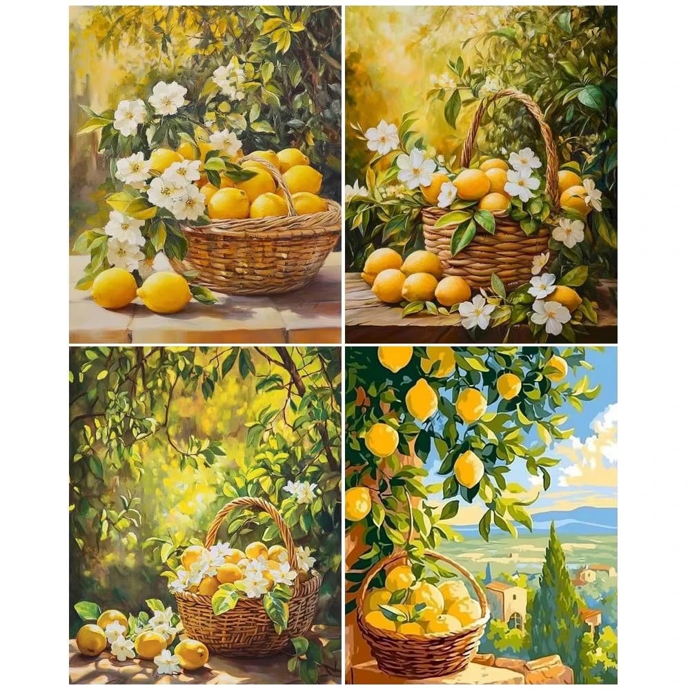 Acrylic Paint By Numbers Lemon Pattern By Numbers on Canvas Coloring By Number for Adults Paint Digital Art
