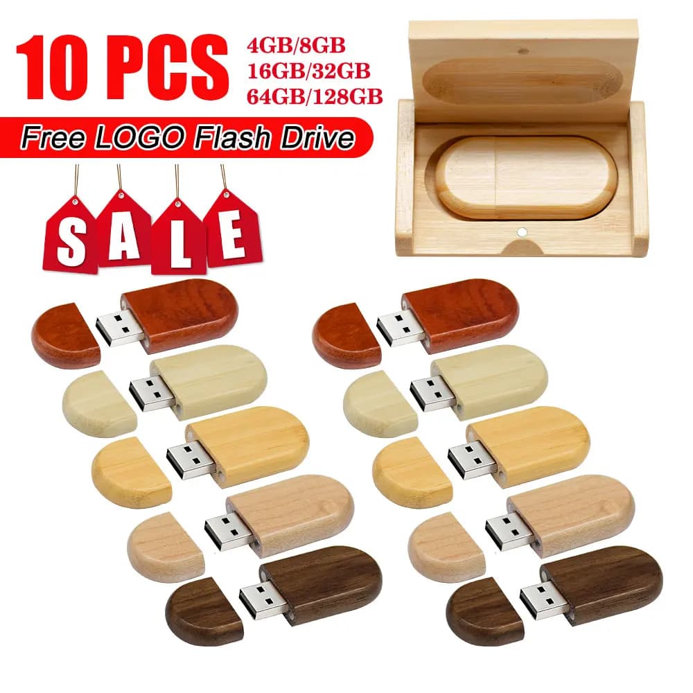 10 Pezzi Nuova Chiavetta USB 2.0 in Legno da 128GB, Pendrive Personalizzabile con Logo Gratuito, 4GB 8GB 16GB 32GB, Regalo di Nozze