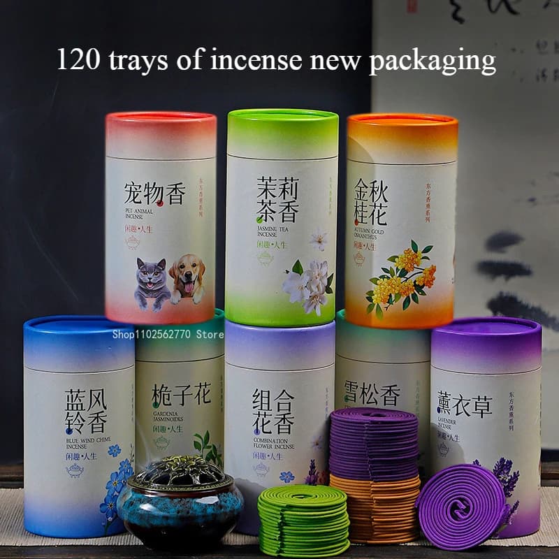 Bobina di incenso naturale puro da 4 ore/Deodorante, purificante dell'aria Lenitiva lo spirito Ufficio Camera da letto Culto Buddha Bobina di incenso
