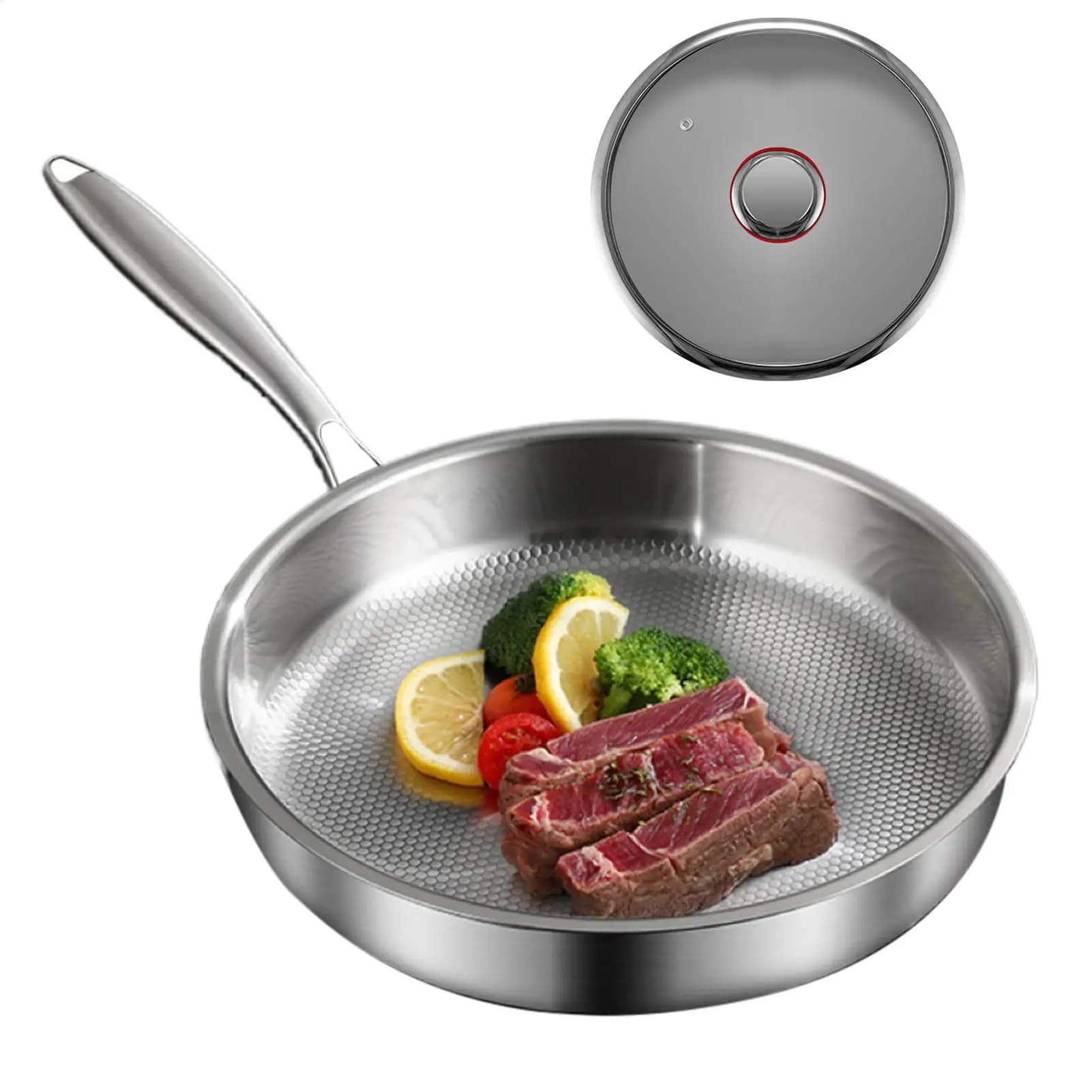 Padella Antiaderente in Lega di Titanio con Coperchio, Utensili da Cucina per Casa, Appartamento e Ristorante