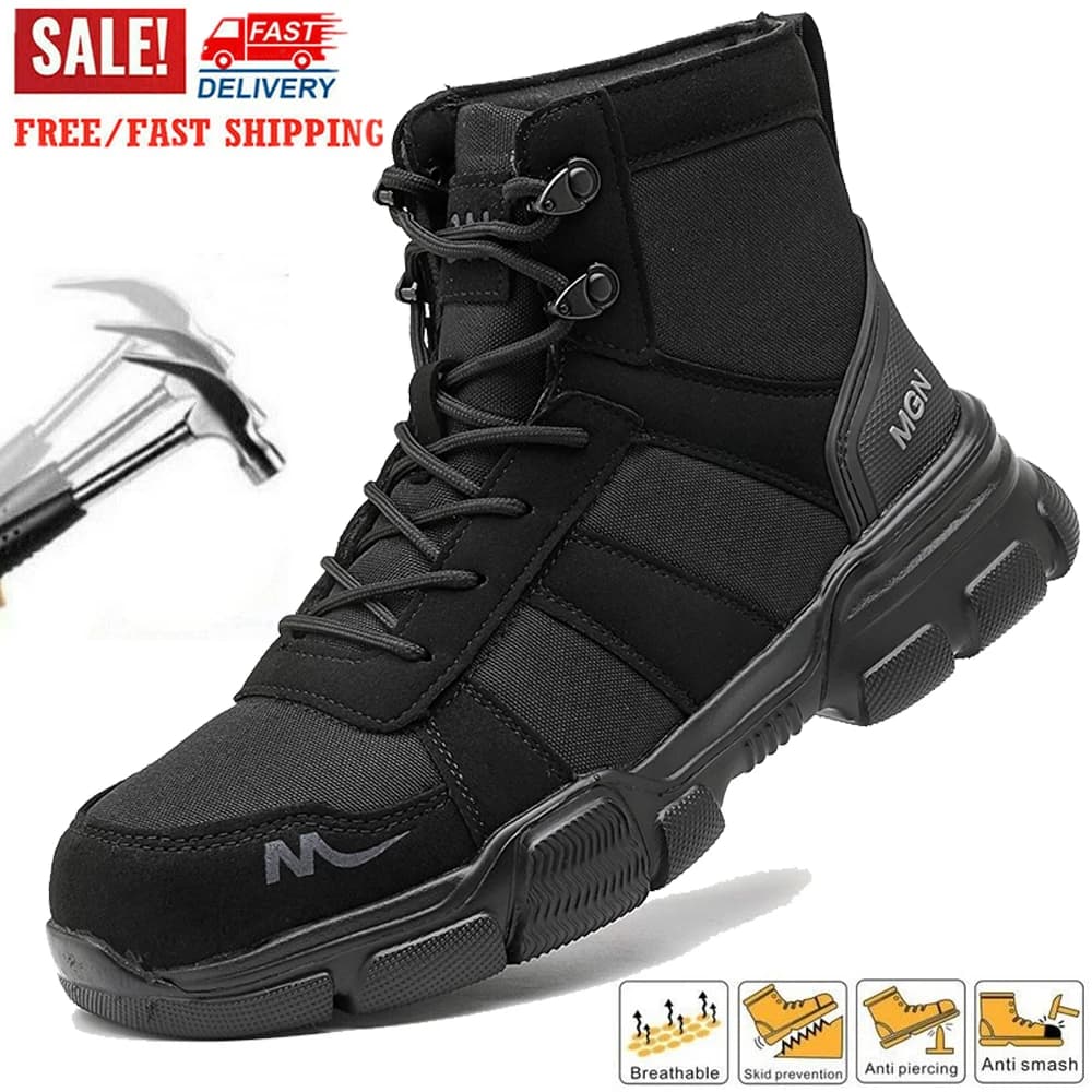 Scarpe antinfortunistiche Stivali con punta in acciaio da uomo Scarpe da ginnastica da lavoro antiscivolo Scarpe da lavoro antiforatura e anti-sfondamento Stivali da trekking con lacci
