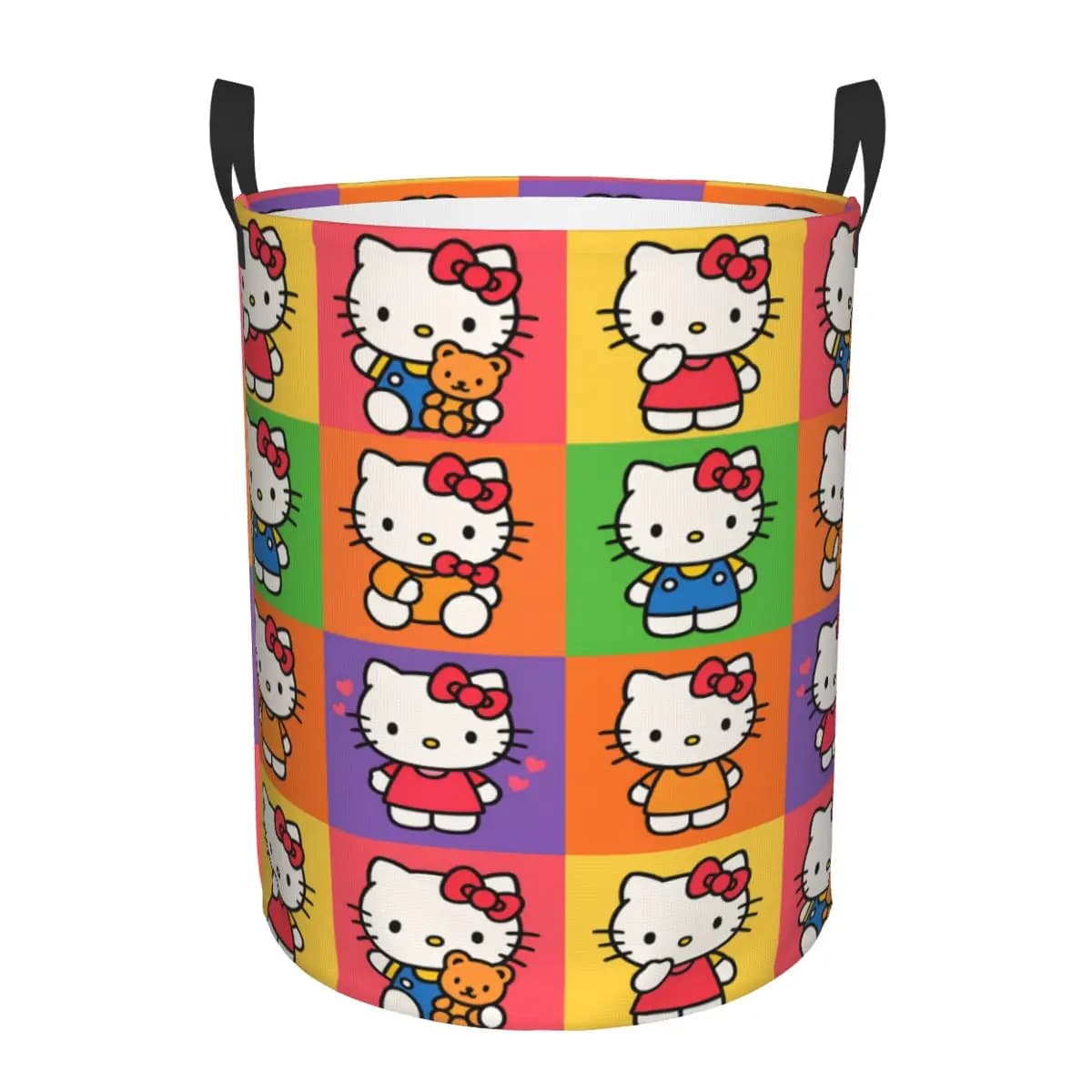 Cesto Portabiancheria Grande Hello Kitty Orsetto con Fiocco e Cuori, Contenitore Portaoggetti per Vestiti, Organizer per Libri e Calzini Stile Anime Pop Art per la Famiglia