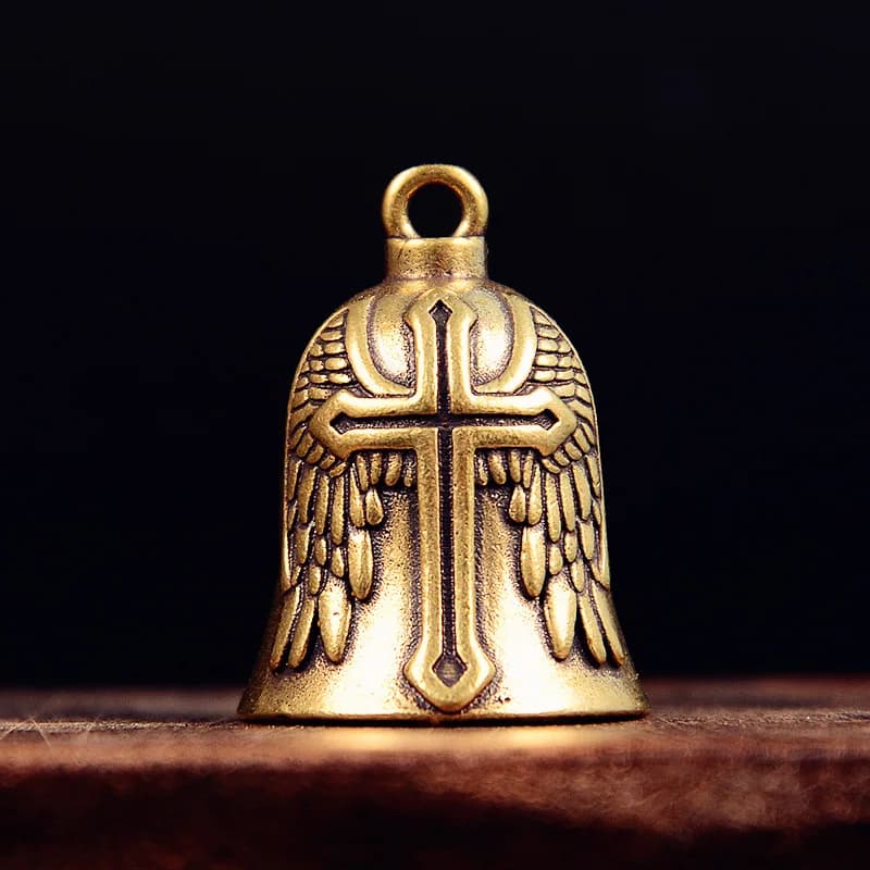 Brass Cross Bell Keychain Pendant Small Copper Wind Chime Handmade Bell Win Immediately
