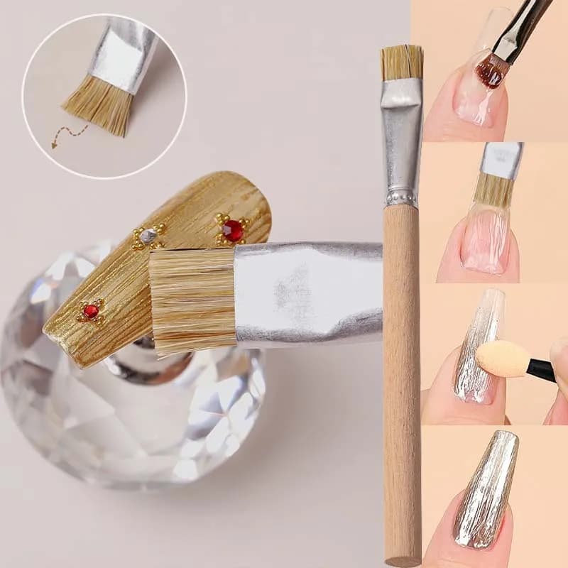 Pennello per Nail Art con Texture Spazzolata, per French Manicure, in Legno, con Setole Dure e Corte, Strumento per Pittura Unghie, Pennello per Smalto