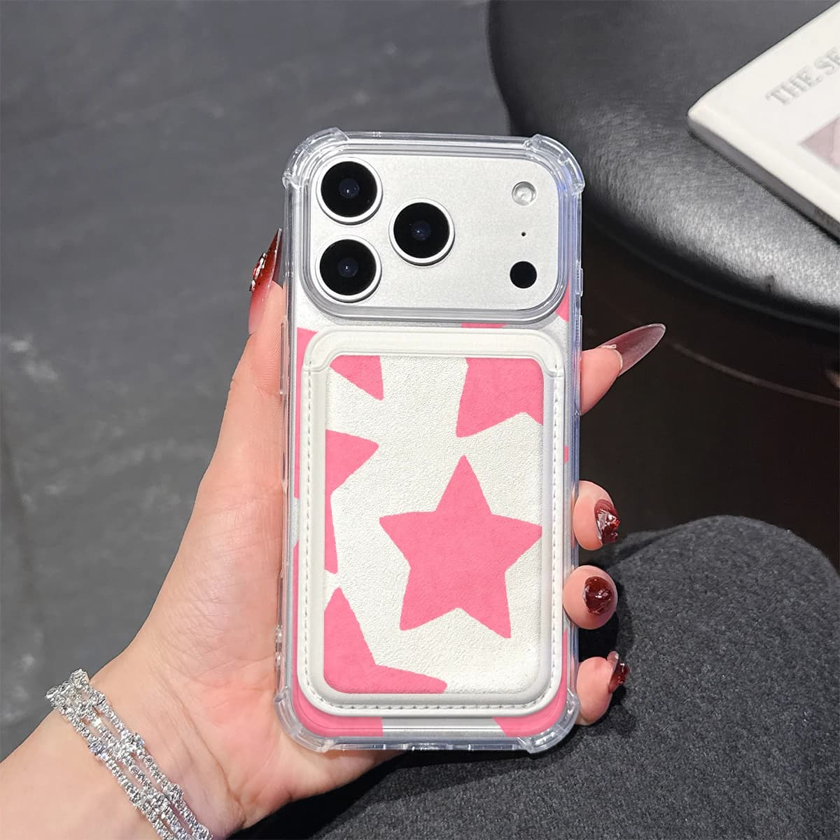 Custodia per telefono Pink Star per iPhone 17 16 15 14 13 Pro Max Plus, con tasca portafoglio, trasparente, morbida in TPU, compatibile con custodie magnetiche