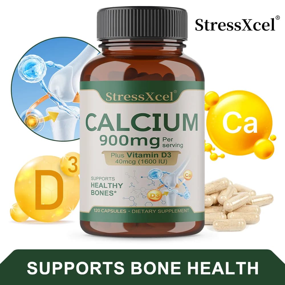 Capsule per la Salute delle Ossa e il Supporto Articolare con Calcio, Vitamina D3, Integratori Alimentari per Donne e Uomini, Senza Glutine